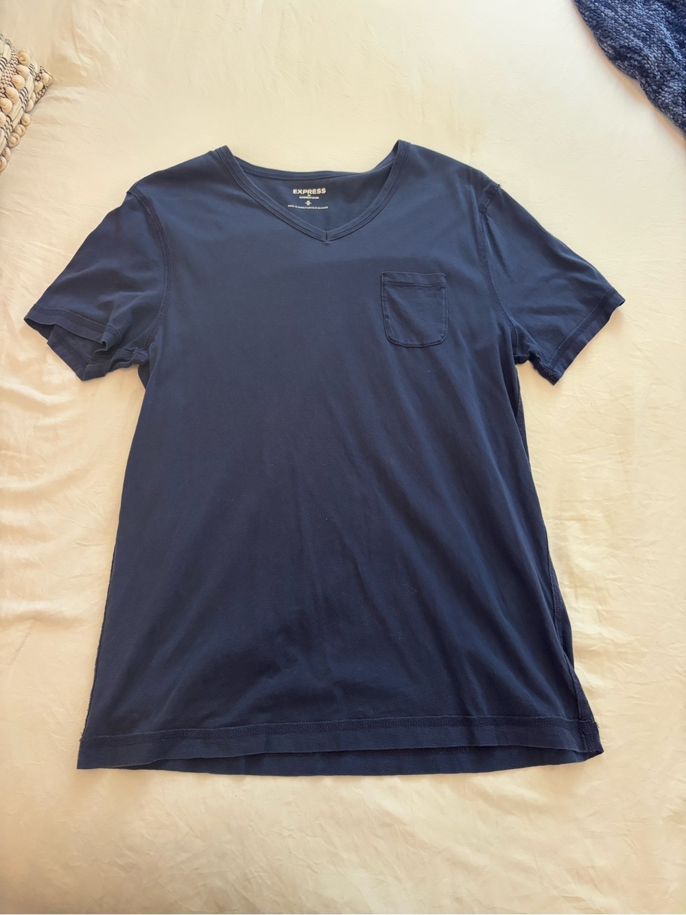 Express Men's Navy Short Sleeve V-Neck Pocket Tee